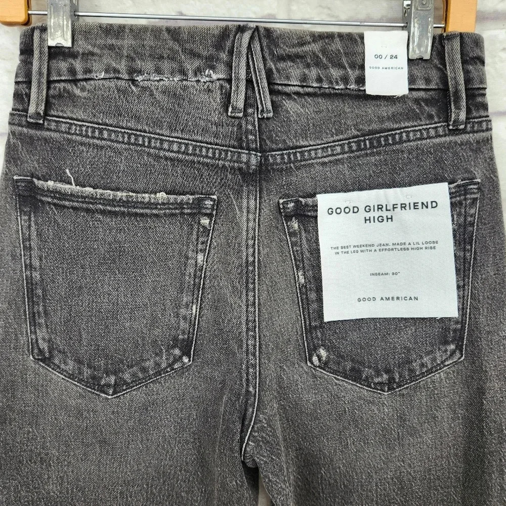 Good American Good Girlfriend High Rise Black Wash Loose in the Leg NWT Jeans 00 - Picture 7 of 15